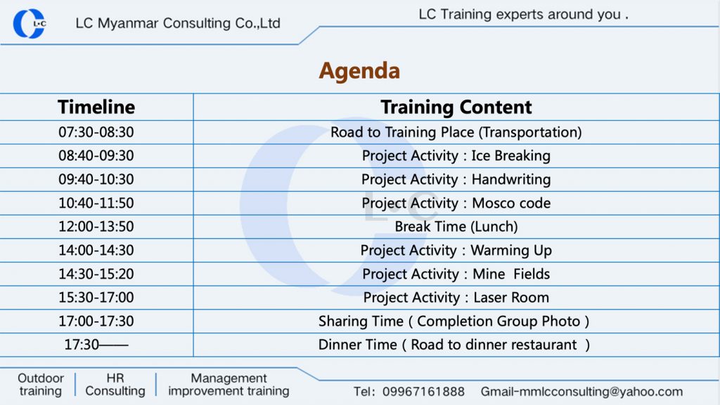 Training Schedule Sample LC Myanmar Consulting